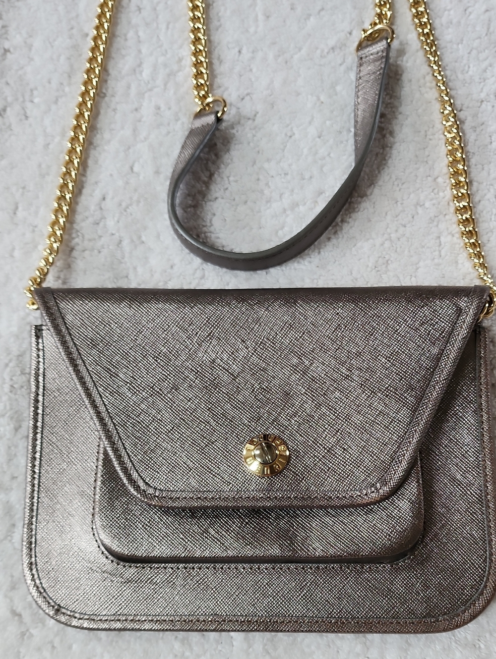 Henri Bendel Women's Metallic Pewter Gold Chain Crossbody Preowned